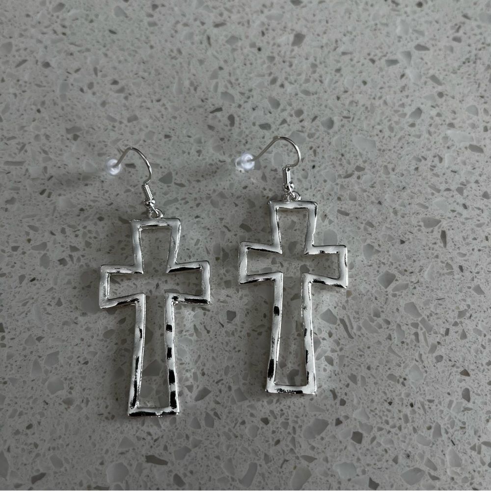 Hollow Out Cross Drop Zinc Alloy Earrings - Picture 7 of 9
